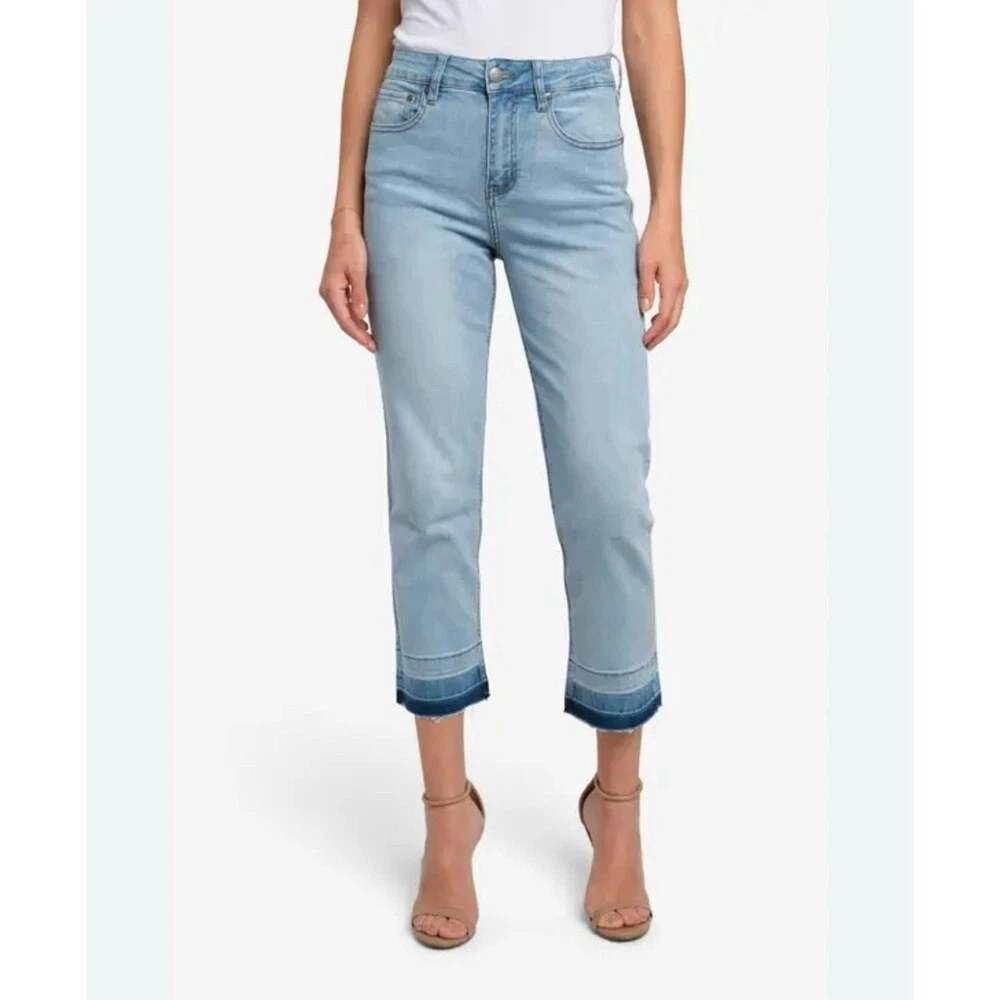 Lauren Ralph Lauren Women Jeans High Rise‎ Light Wash Ankle Frayed Hem Size 00